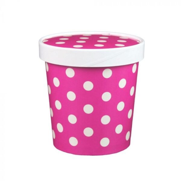 16 oz Polka Dot Pink Paper Ice Cream Container with Paper Lid Combo - 1 case (250 set)