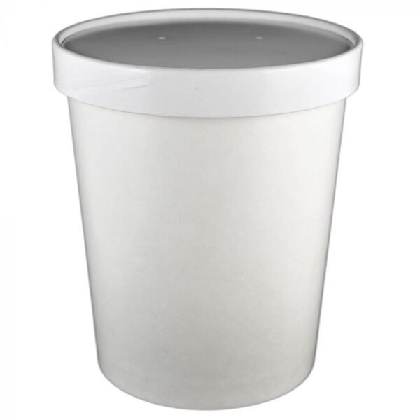 32 oz White Paper Ice Cream Container with Vented Paper Lid Combo - 1 case (250 set)