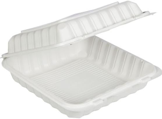 Single Compartment Hinged Container, 9" x 9", White, 150 ct