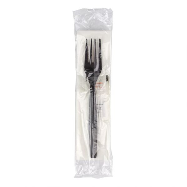 4 PC Individually Wrapped Cutlery Kit, 7" Black Fork/White Napkin/Salt/Pepper - 250/Case