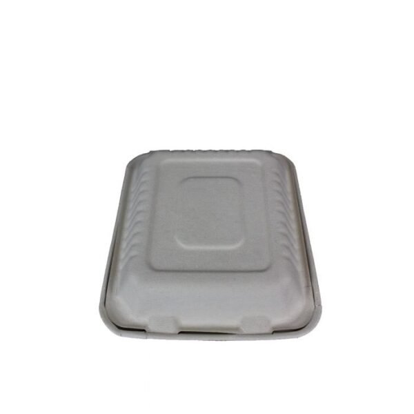 8" x 8" x 3" Kraft / Natural Brown Compostable Sugarcane Bagasse Hinged-Lid Container - 1 case (200 piece)