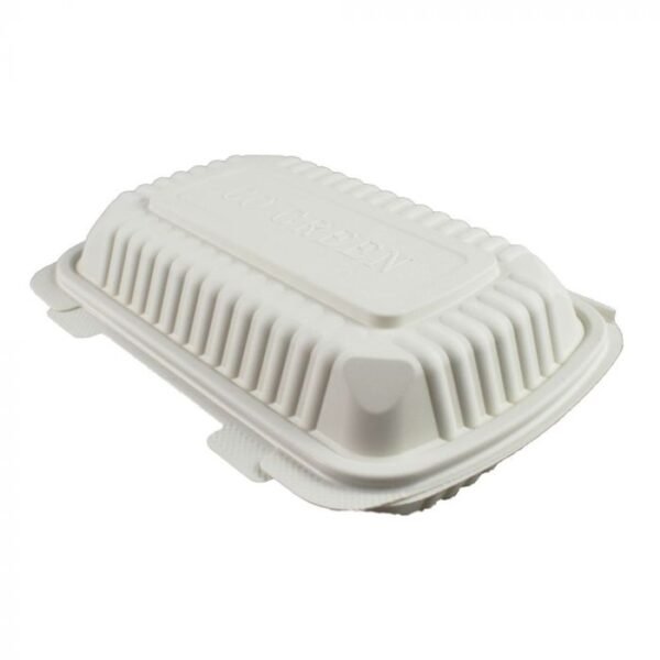 9" x 6" x 3" Beige Eco-Friendly Cornstarch Hinged-Lid Take Out Container - 1 case (200 piece)