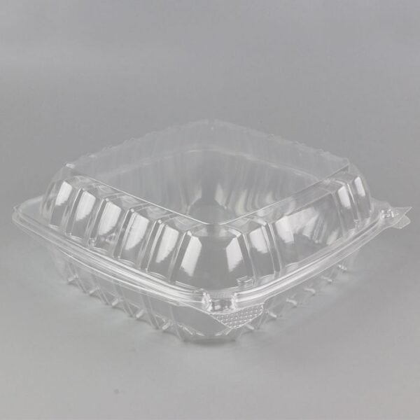 CJ 8'' x 8" Clear PET Plastic Hinged-Lid Take Out Container - 1 case (200 piece)