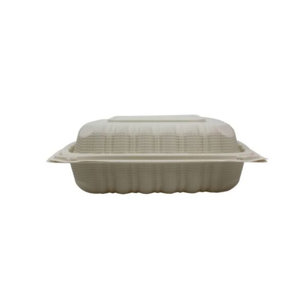8'' x 8" x 2.75" 3-Compt White PP Plastic Hinged Lid Container - 150/cs (2/75)