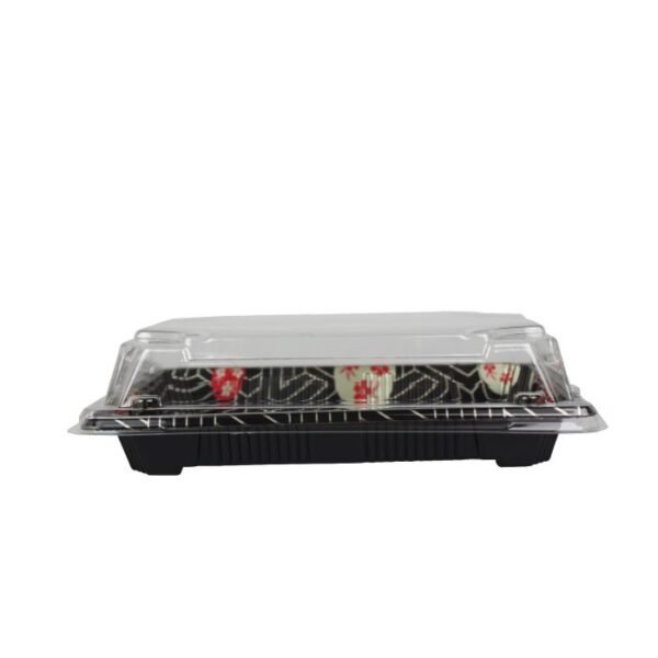 TZ Size 05 Sakura Pattern Sushi Tray w/Clear Lid Combo (7.5" x 5.25" x 1.75") - 1 case (400 set)