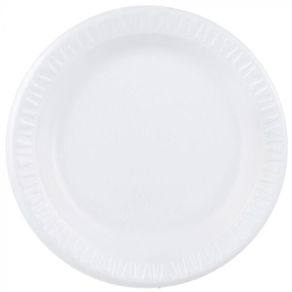 Dart 9'' White Non-Laminated Round Foam Plate - 1 case (500 piece)
