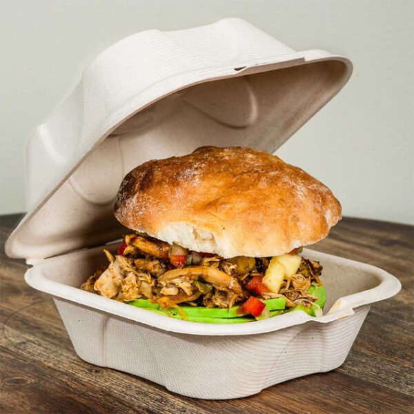 Fiber Burger Box, 6" x 6", Kraft, 100 ct