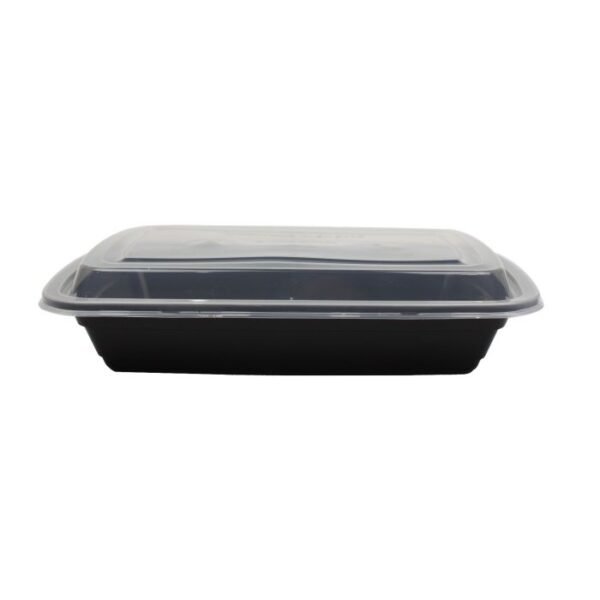 YOCUP 28 oz. Black Rectangular Plastic Take-Out Container w/ Clear Lid Combo (8.6 x 5.9 x 1.9) - 150 sets/cs (300 pcs)
