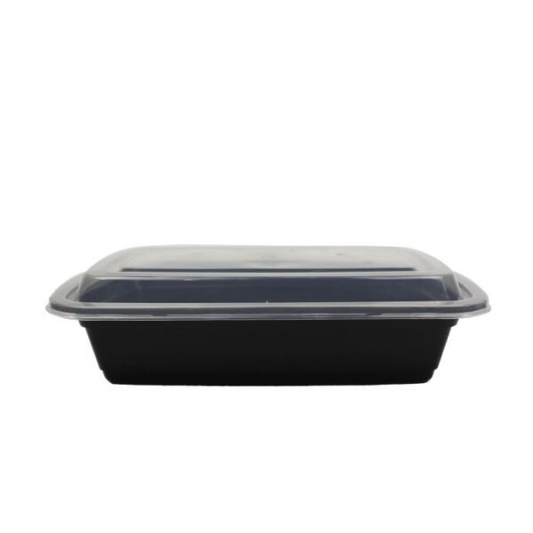 Yocup 32 oz. Black Rectangular Plastic Take-Out Container w/ Clear Lid Combo (8.6 x 5.9 x 1.9) - 150 sets/cs (300 pcs)
