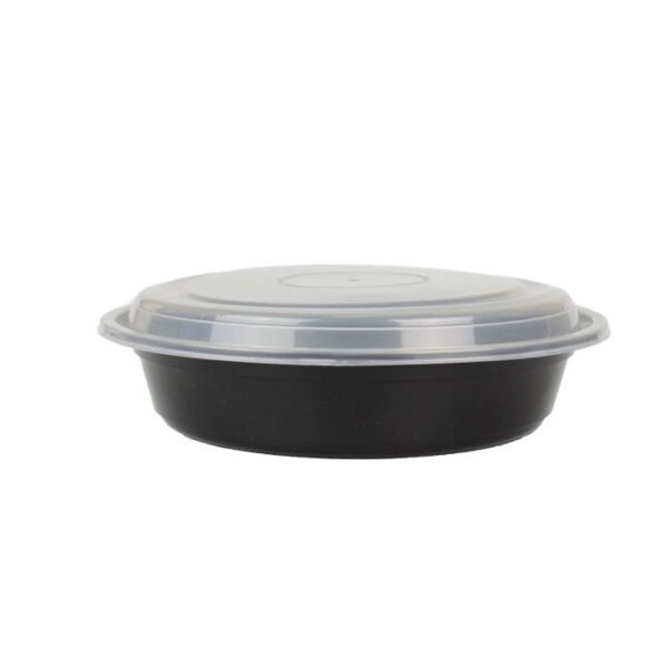 YOCUP 48 oz 9" Black Microwavable Round Flat Bowl With Clear Lid Combo - 150/Case