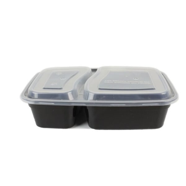 Yocup 34 oz 2 compt Black 8" x 5 1/4" x 1 1/2" Plastic Rectangular Container w/Clear Lid - 1 case (150 set)